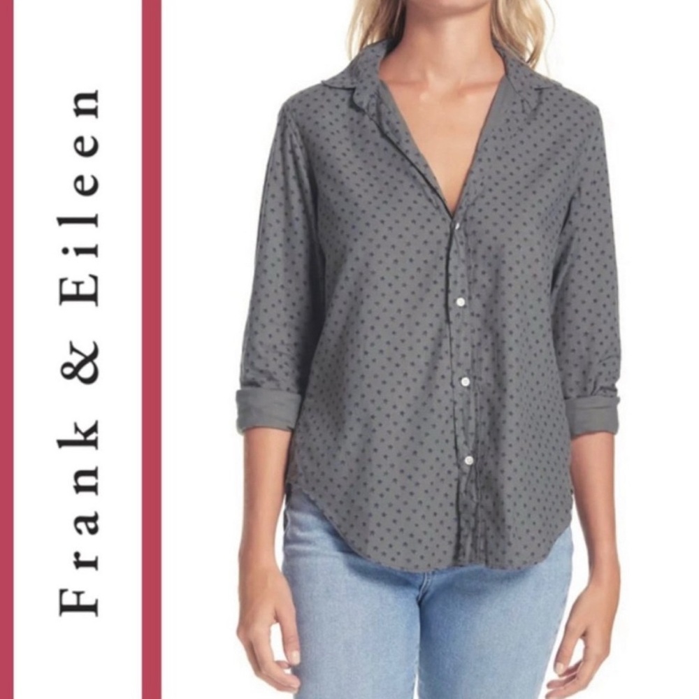 Frank & Eileen | Star Printed Cotton Button Down Blouse Large